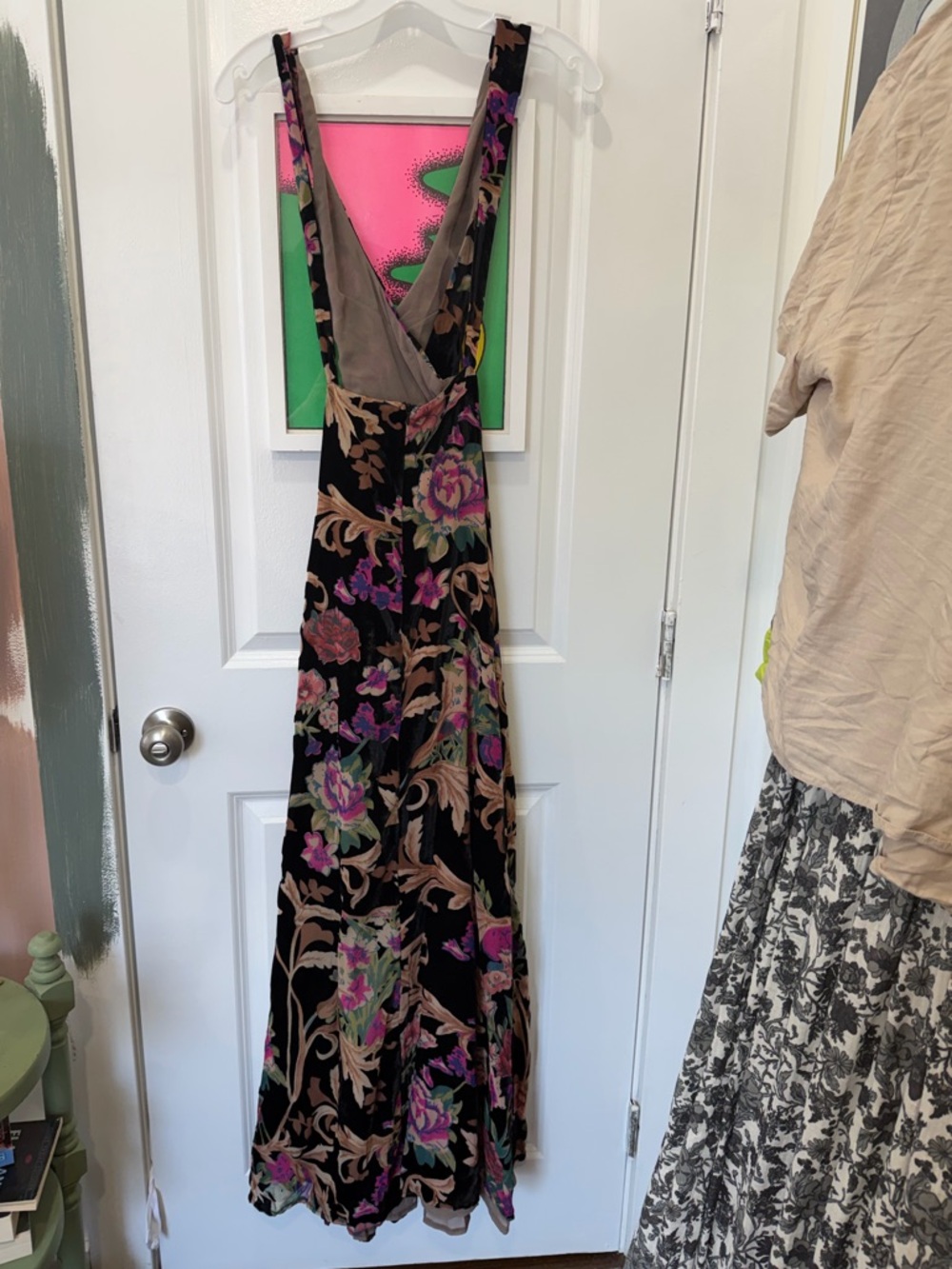 Floral Paisley Devore Velvet Front Plunge With Low Cross back Maxi Dress NWT - Picture 5 of 7